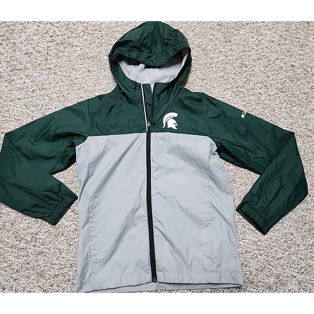 Michigan State Spartans Zip Jacket Youth M 8-10 Green Columbia Rain‎ Windbreaker